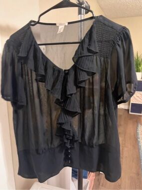 Old Navy Black Sheer Ruffle Front Blouse